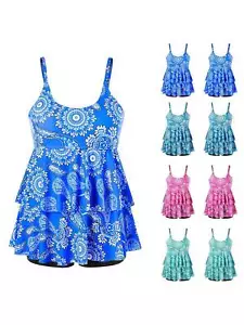 Plus Size Women's Tankini Shorts Set Bathing Swimsuit Beachwear Swimming Bikinis - Picture 1 of 21