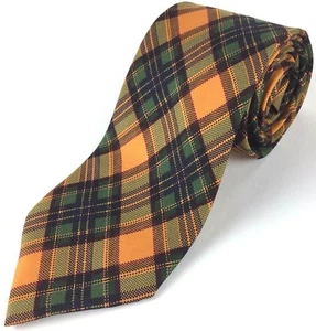 Kenneth Gordon Men's Silk Plaid Tie Hand Printed Italy Gold Green Blue 57 1/4" L - Picture 1 of 12