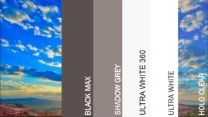 Paquete de muestra de película de proyección trasera de pantalla pegajosa - negra, gris, blanca, holo transparente - Imagen 1 de 2