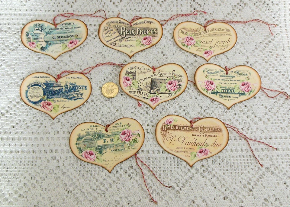 8~Valentine's Day~French Ephemera~Fussy Cut~Linen Cardstock~Gift~Hang~Tags~Ornie - Image 1 of 1