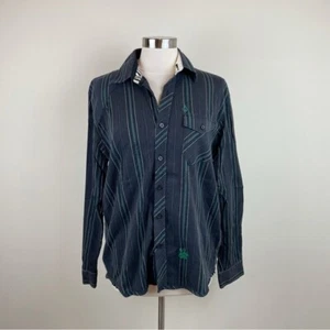 Volcom Black Gray Green Stripe Long Sleeve Button Down Shirt Men Medium Collared - Picture 1 of 9