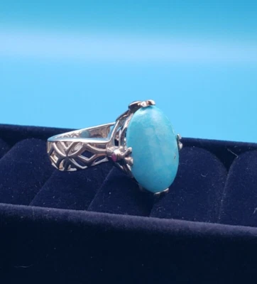 Turquoise Ruby Sterling Silver Filigree Vintage Statement Ring Size 8 - Image 1 of 4