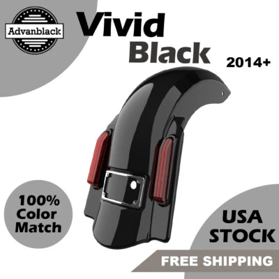 Dual Uncut Vivid Black Dominator Stretched Rear Fender Fits 2014+ Harley Touring - Image 1 of 4
