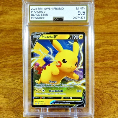 Pokemon SWSH Black Star Promo Pikachu V SWSH061 AGS Mint+ 9.5 Full Art Holo 2021 - Image 1 of 4