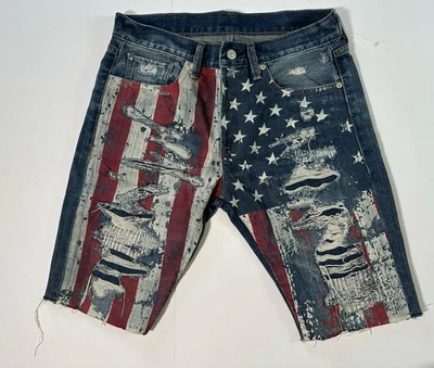 VTG Denim & Supply Ralph Lauren American Flag  Distressed Cutoff Jean Shorts 30 - Image 1 of 4