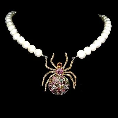 925 Sterling Collana Argento Rotondo Citrino Tormalina Fatto a Mano Gemma Ragno - Immagine 1 di 4