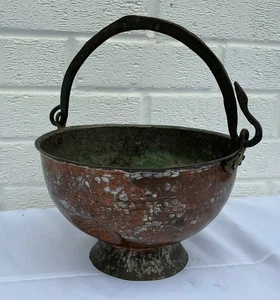 Rare antique Turkish Copper Brass Bucket Kettle, with distinct dimples to body. - Picture 1 of 9