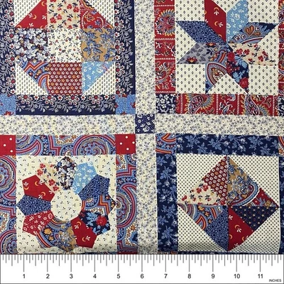 Vintage Cheater Quilt Pattern Cotton Fabric Cranston Quilt Craft Sew | one yard - Image 1 of 2