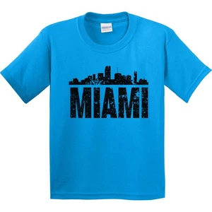 Inktastic Miami Skyline Grunge Youth T-Shirt Skylines Silhouette Silhoutte Born - Picture 1 of 7
