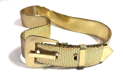 Vintage Whiting & Davis Gold Tone Metal Mesh Belt  Disco 1970s Small 27"-29" - Image 1 of 4
