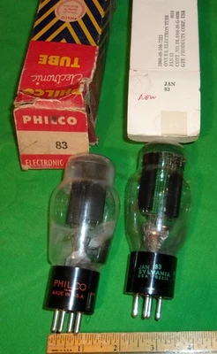2-NOS type 83 Full-Wave Rectifier Tubes Philco & Sylvania Test Great for HICKOK - Image 1 of 2