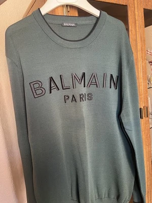 Balmain Paris Sweater Men’s 2XL Green Embroidered Designer Pullover Sweatshirt - Image 1 of 4