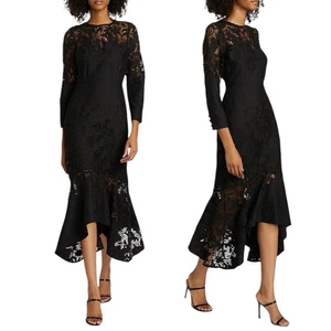 NEW Marchesa Rosa Black Linen Lace Maxi Dress Handkerchief Hem Women Size 2 - Picture 1 of 15