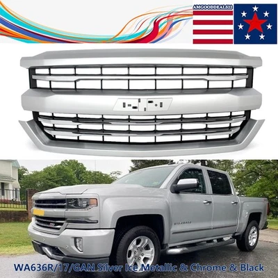 For 2016-2018 Chevrolet Silverado 1500 Z71 Front Upper Grill Silver Ice Metallic Foto 1 de 4