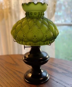 Fenton Diamond Quilted Satin Lamp Shade Avocado Green With Acorn Oil Lamp - Picture 1 of 24