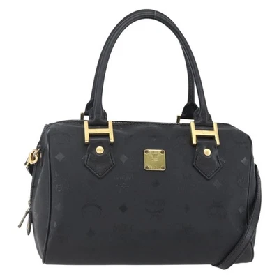 Bolso MCM Visetos Logogramme De Lona Y Cuero Negro Auténtico - Imagen 1 de 4