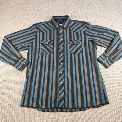 Wrangler VTG 90s Vertical Stripe Western Snap Shirt XLT Black Blue Green Grunge - Image 1 of 4