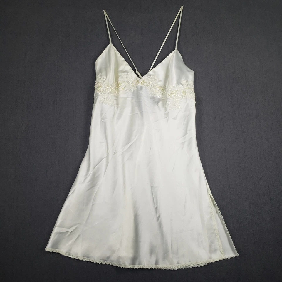 Vestido Victoria Secret para mujer talla mediana satinado mini cuentas bordado marfil Foto 1 de 4