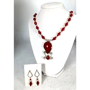 Coral indonesio + cristales collar + pendientes 19-24" ajuste cuentas esterlina SP - Imagen 1 de 6