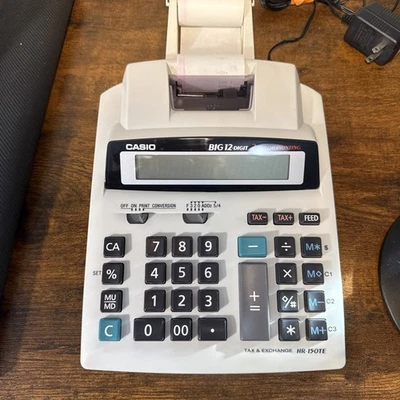 Casio Big 12-Digit Tax & Exchange Printing Calculator HR-150TE W/power Brick - Image 1 of 4