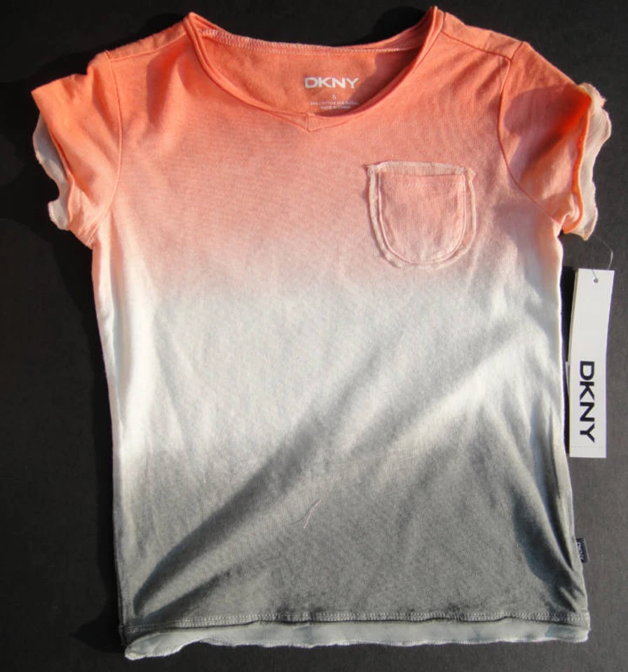 DKNY NWT Girls Tee Top Shirt Coral Gray Pocket 5 6 8 10 Medium M - Image 1 of 1