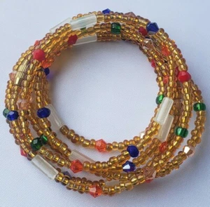 African Waist Beads Belly Chain Waistline Gold + Crystal CLASP Weight Loss - Picture 1 of 5
