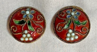 Pendientes Flor Esmalte Clip En Rojo Par Redondo Foto 1 de 3