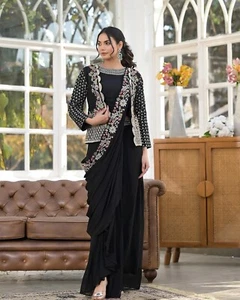 Made Ready to Wear Wrap In A Minute Pleated Saree Paired With Stitch Blouse - Picture 1 of 7