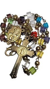 Multi Color Square Glass Bead Nino De Atocha Lady Of Guadalupe Rosario Rosary - Picture 1 of 5