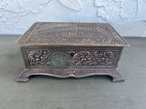 Vintage Greek Parthenon Embossed Brass Trinket Box - Picture 1 of 8