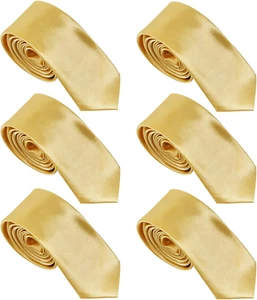 Men Necktie Tie 2 Inch Skinny Satin Solid Color Necktie 6 Pack Wholesale Event W - Picture 1 of 2
