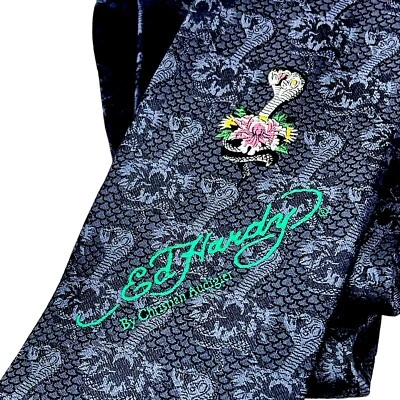 Corbata Ed Hardy Cobra Christian Audigier Serpiente de Seda Para Hombre Corbata Logo Bordado Foto 1 de 4