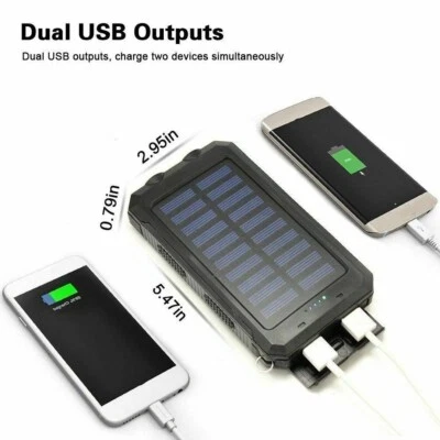 30000mAh Solar Power Bank 2 LED Dual USB Universal External Charger Smart Phones - Image 1 of 4