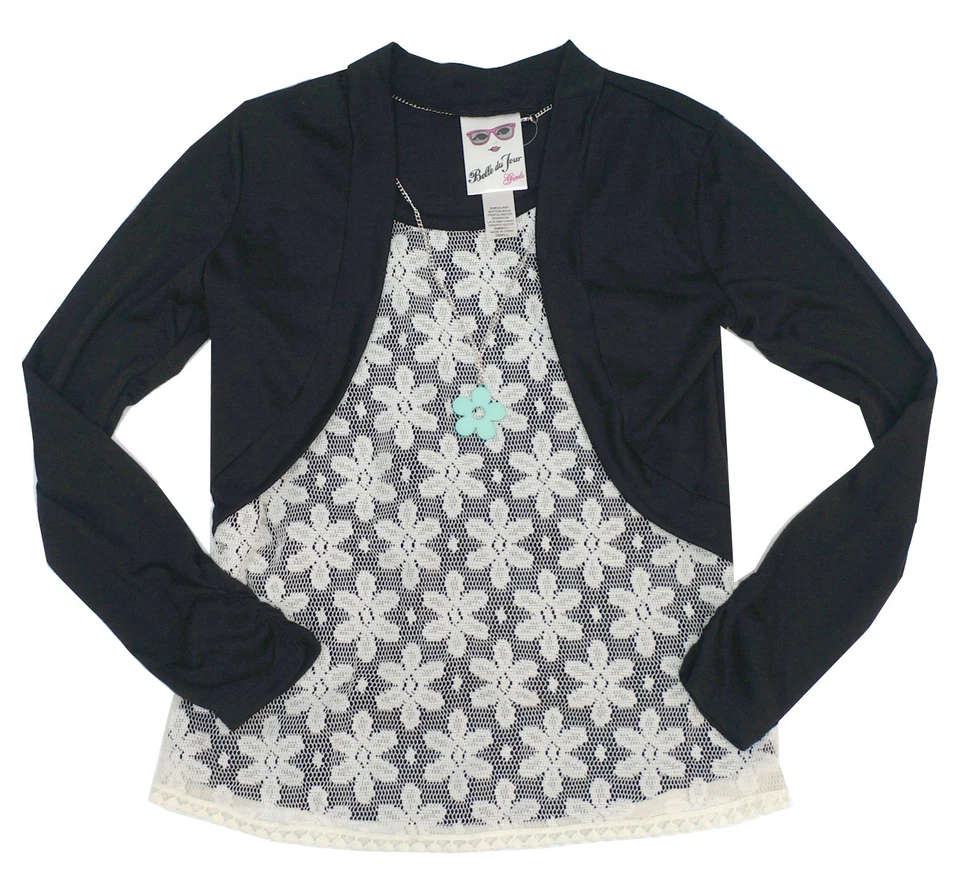 Belle du Jour Black Faux Shrug Top with Necklace Big Girls Youth Small - Image 1 of 1