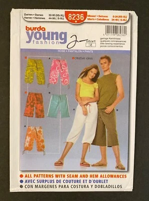 Burda Young Fashion Pattern 8236 EASY Unisex Knee Length Pants RARE FIND - Image 1 of 4