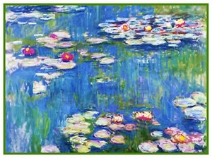 Impressionist Artist Monet's Blooming Water Lilies Counted Cross Stitch Pattern - Picture 1 of 10