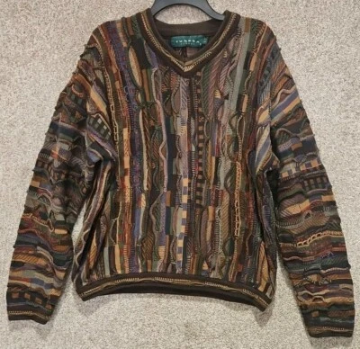 Suéter pulôver de malha Tundra Canadá estilo Coogi masculino gola V 3D tamanho grande - Imagem 1 de 4