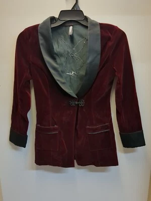 Maroon Playboy Hugh Hefner Smoking Jacket size S Party Wear Dinner Blazer bunny - Image 1 of 4