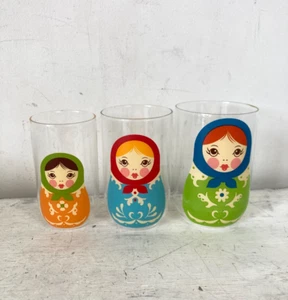 Russian Doll Babushkups 3 Piece Nesting Drinking Glasses Tumblers Kitsch - Picture 1 of 5
