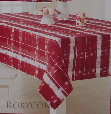 Valentine's Day Red & White Hearts Jacquard 60x84 Oblong Tablecloth NWT - Image 1 of 2