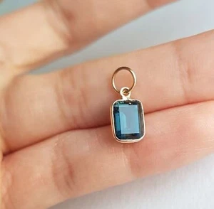London Blue Topaz Charm Pendant, 925 Sterling Silver Bezel Set Birthday Pendant - Picture 1 of 3