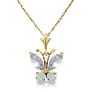 Genuine Aquamarine Gems Butterfly Pendant 18" Necklace 14K Yellow Gold 0.60 ctw