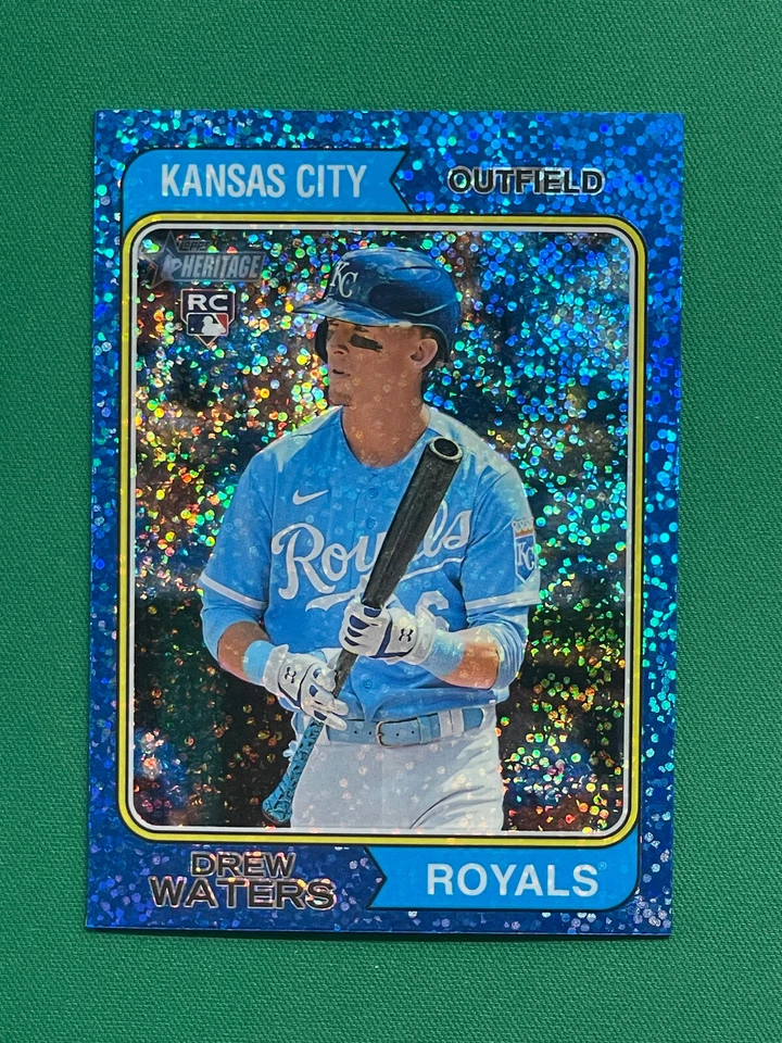 2023 Topps Heritage DREW WATERS RC CHROME BLUE SPARKLE REFRACTOR #96 - Image 1 of 4