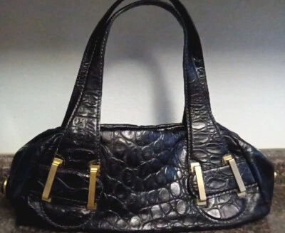 VTG Sondra Roberts Double Handle Faux Croc Leather Black Shoulder Bag-16x9x4 - Image 1 of 4