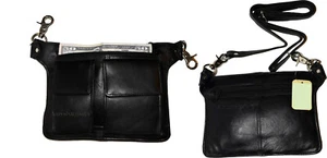Lote de 2 Nuevos Bolso de Cuero de Motociclista con Correa Bolso de Hombro Negro 2 Bolsillos con Cremallera Nuevo - Imagen 1 de 12