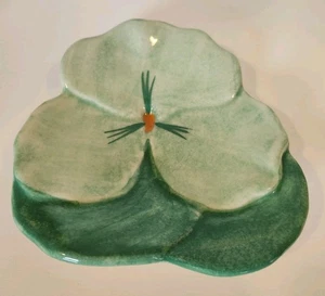 Ernestine Salerno Pottery Italy Green Pansy Flower Small Plate - Picture 1 of 12