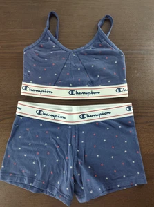 Conjunto de 2 pantalones cortos y sujetador Champion de algodón azul para mujer talla M ST29 - Imagen 1 de 12