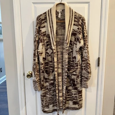 NWT POL Southwest Tribal Long Knit Cardigan Sweater Coat Size L Boho Tribal - Image 1 of 4
