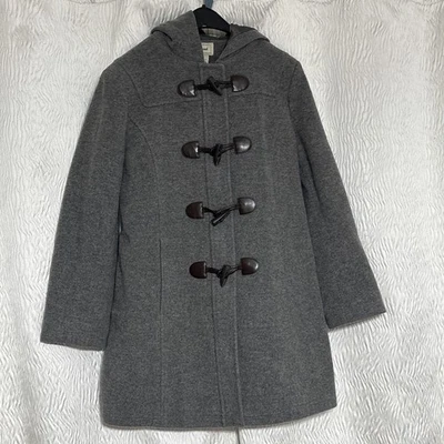 LL Bean Womens Toggle Zip Duffle Wool Coat Gray Hooded Pockets-Size 10 - Image 1 of 4