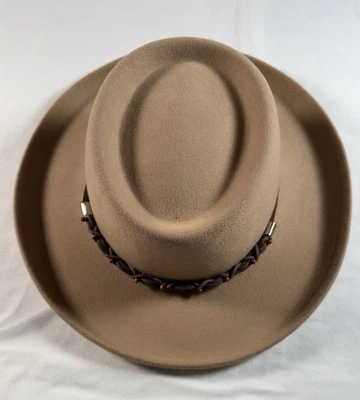 Sombrero Coldwater Creek Mujer Lana Fedora Bronceado Beige Western Cuentas Banda De Colección Foto 1 de 4